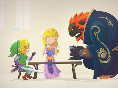 Legend of Zelda Tea Party awesome character design clean cool crisp fan art fanart fantasy ganondorf graphic design highlights illustration joseph le legend of zelda tea party link navi nintendo orange shading simple sword table u vector video game video games why cant we be friends wii zelda