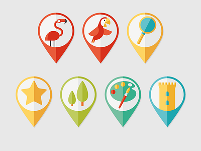 Pin Set colors flamingo flat flatui icons minimalist parrot pin pin set star