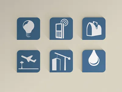Icon set for Africa resources. airport blue brief case construction icons light bulb phone set water