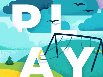 Let's Play Illustration birds children clouds play playground swing set teachers tree volunteer