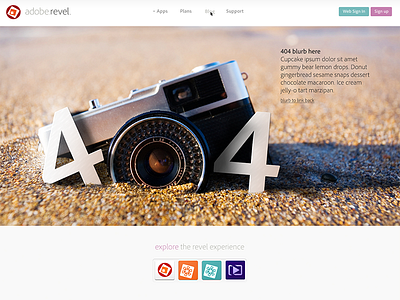Revel 404 page mock 404 camera lighting photoshop shadow text effects