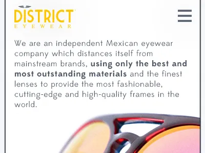 About us · Mobile version district eyewear fashion flat glasses hipster mobile responsive retina vintage website