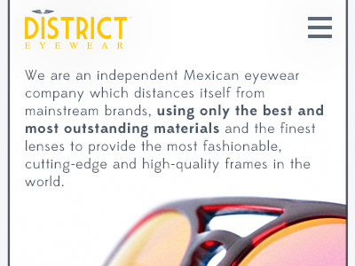 About us · Mobile version district eyewear fashion flat glasses hipster mobile responsive retina vintage website