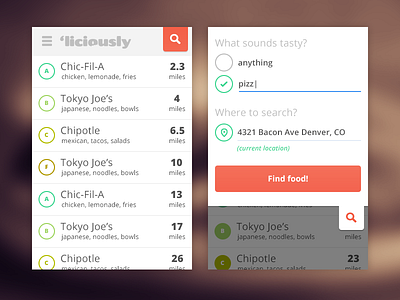 Liciously Screens clean find food liciously ui