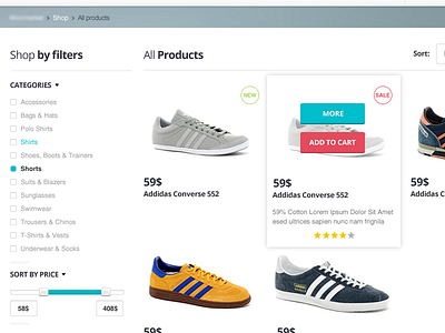 E-commerce Sneakpeek category e commerce ecommerce filter new price products sale slider tags template web