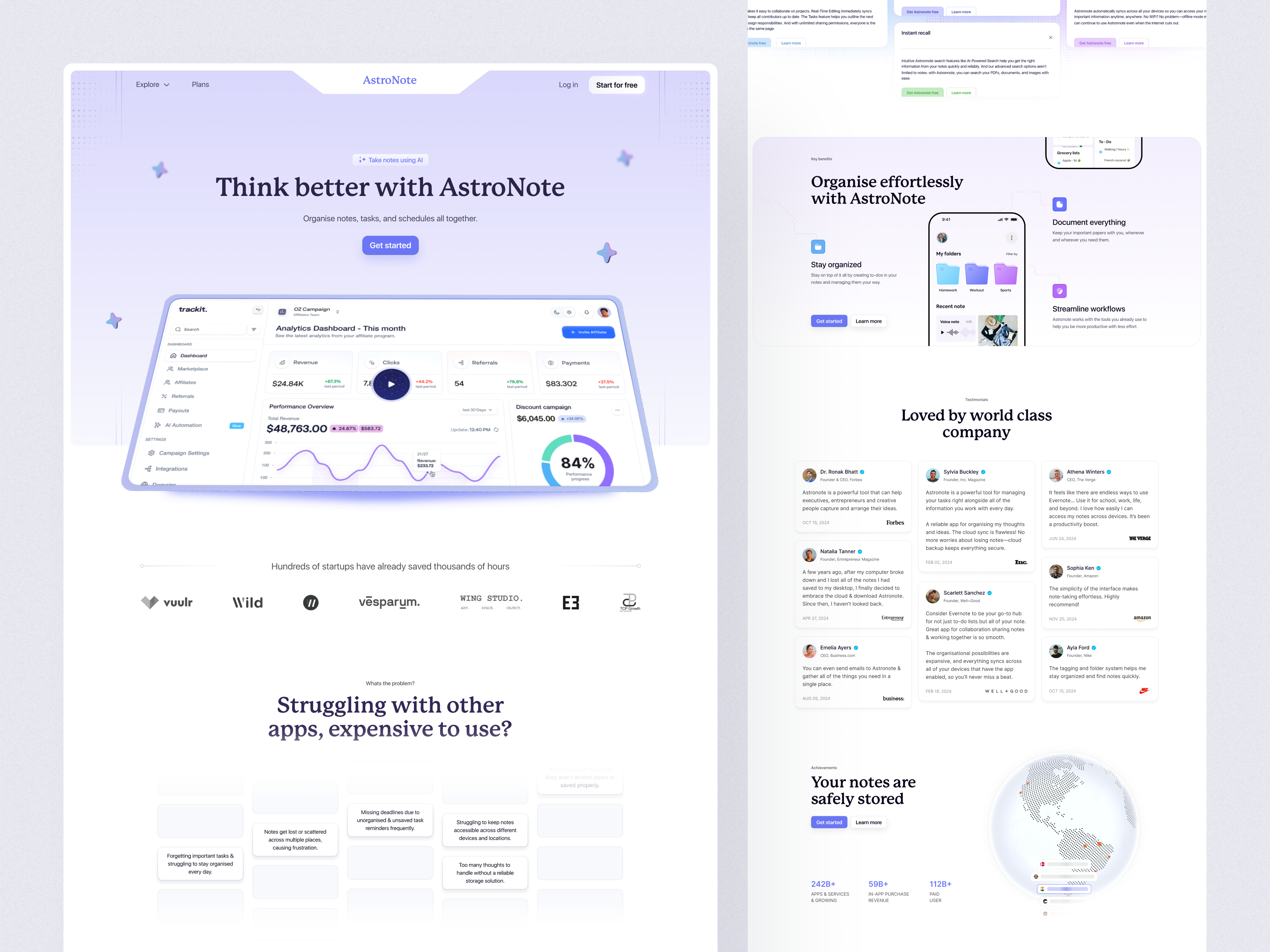 AstroNote - Note-Taking Tools AI ai note taking ai tool design inspiration design trends digital notes modern note ai generator note app note taking productivity saas smart notes startup task management time tracking to do list ui ux uiux design