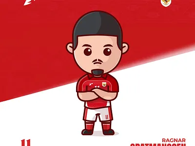 Ragnar Oratmangoen Cute Cartoon 🇮🇩 cartoon characterdesign cute cute character cutecartoon football illustration indonesian football jersey timnas mascot player ragnar oratmangoen timnas vector