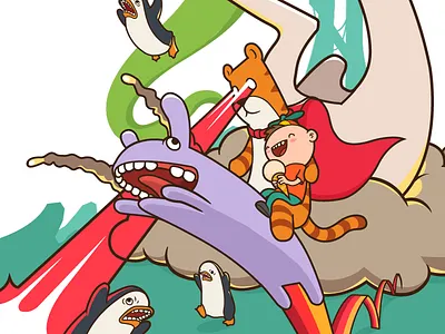 Аnd how are you help children? bunny escape goose illustration kid penguin rabbit superhero tiger