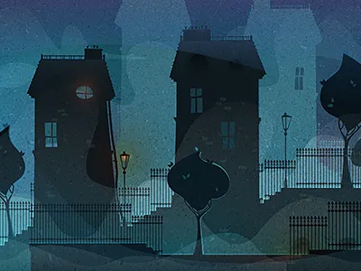 Fence atmosphere city dirclumsy fence night peter nagy street trees vector art