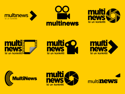 Multinews logo variations basic branding logo news photo portal shape simple video