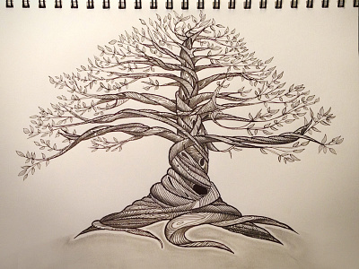 Inked Tree black and white drawing graphite illustration ink sketch sketchbook