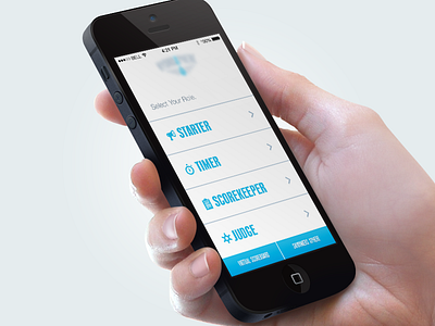 HXD – Select Your Role Mockup blue hxd hydroxphere ios ios7 judge native app reforma grotesk scorekeeper starter timer water