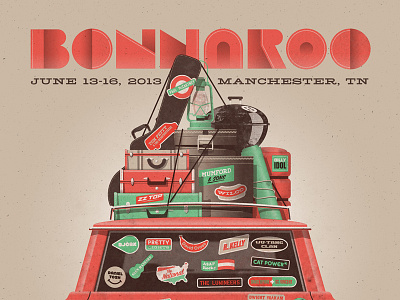 Bonnaroo 2013 Poster bonnaroo bumper camping car dan kuhlken dkng instruments luggage nathan goldman road trip stickers vector