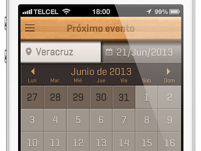 "Próximo evento" app agenda brown calendar event ios6 iphone mexico press button ui wood