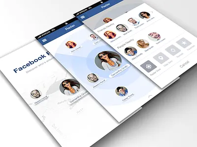 Facebook Radar screens blue facebook friends nearby radar search ui