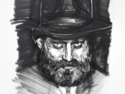 "The Rebbe" black illustration ink jewish pen portrait rebbe white