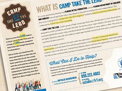 Camp Take the Lead Flyer badge brochure camp flyer nostalgic rustic summer