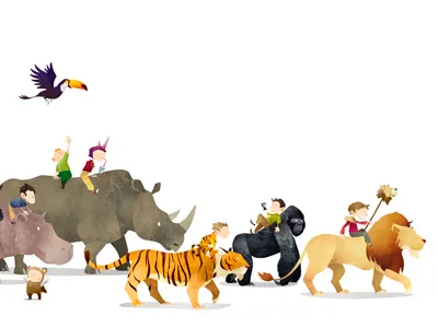 Wild Adventure animals bird children gorilla hippo illustration kids lion texture tiger toucan wild