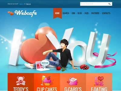 Valentine's Landing Theme blue design forms heart icons login logo navigation red search valentines