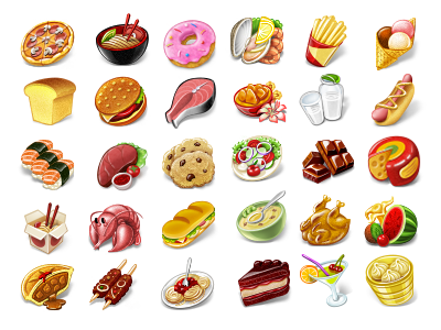 Food Icon Set burger cake cookies curry donut food hotdog milk pizza