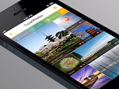 Travel Photos + Filter Bar album app blue filter flat grey ios orange photo simple travel ui