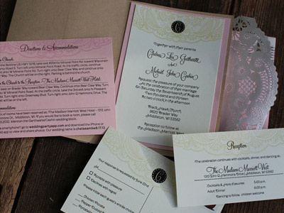 Wedding Invite brown cream invitation invite lace natural pink vintage wedding