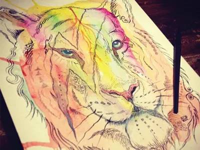 Nobody Puts Tiger In The Rainbow art drawing rainbow sketch tiger watercolor