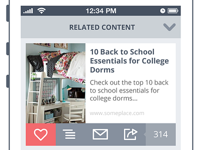 Related Content UI flat heart mail phone share shareaholic ui