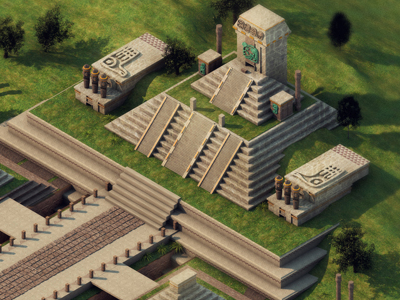 Temple two hand 3d landscape ancient ruins diligence isometric rendering stuart wade temple two hand