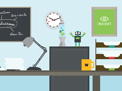 Insight illustration clean clock desk detail illustration lamp lava lamp robot studio vector