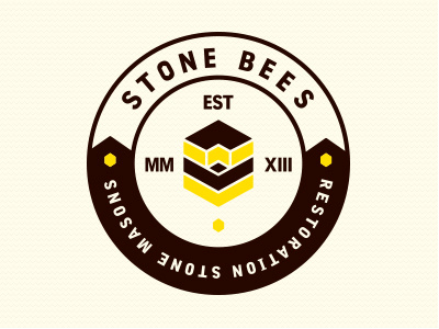 Stone Bees Correct badge bees brand design branding circle identity logo logo design mason spelling errors stone wip