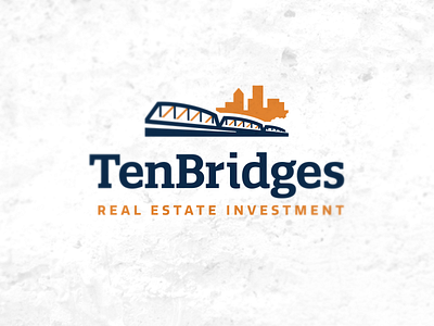 Real Estate logo blue bridge construction development finance logo orange real estate slab ten