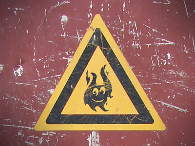 Flame-O! character fire fun red scratchy triangle warning yellow