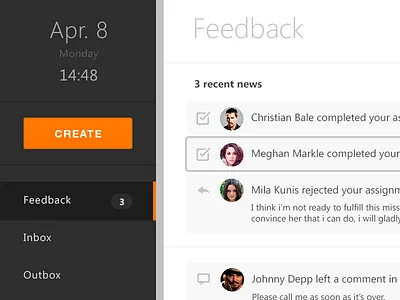 Feedback clean feedback flat icons layout minimal orange task task manager ui web website