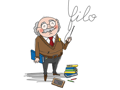 Illustration rough character cheekbones children colors cute fastener grandfather illustration line plump professor rough