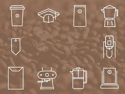 Custom Coffee Themed Icons bag beans client coffee cup envelope icons line sign sketchapp tag vector