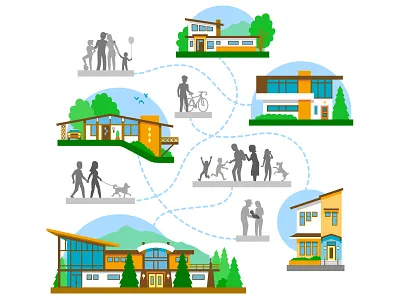 Mod Houses architecture design home houses illustration modern people