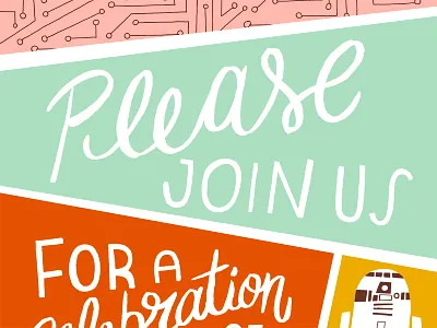 Kayte + Eric circuit board invitation r2d2 typography wedding