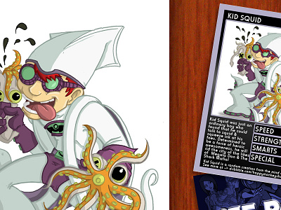 Kid Squid angell card chibi illustration kid lad nich off panel squeezing squid trading