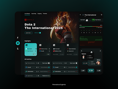 eSports - Live Stream Page bet betting cybersport dashboard dota2 esport esport betting game gaming interface match page news sportsbook statistics ui