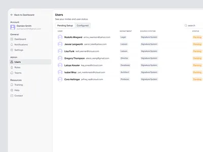 Users List clean configuration design finance interface invite legal list manage minimal product saas settings share side panel ui ui design users ux ux design