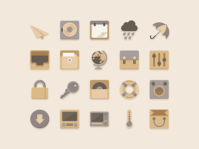 Flat Icons Vanilla Choc Chip Theme bag cream earth gray muji paperbag rain record platter rocket paper thermometer umbrella vanilla