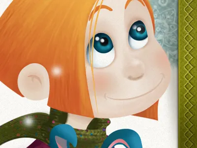 Greeting Card I blue card christmas girl greeting hair red snow