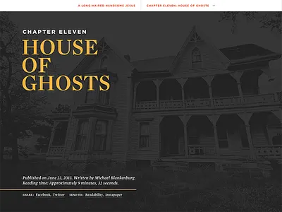 Chapter Eleven: House Of Ghosts background image black and white duotone gotham grey hoefler frere jones mercury white yellow