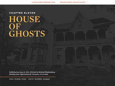 Chapter Eleven: House Of Ghosts background image black and white duotone gotham grey hoefler frere jones mercury white yellow