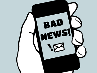 Uh-oh. Bad news phone. hand illustration mobile phone