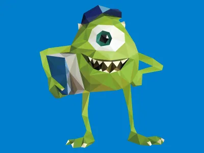 Poly Mike Wazowski (Monsters University) art illustration mike monster plolygon poly university wazowski