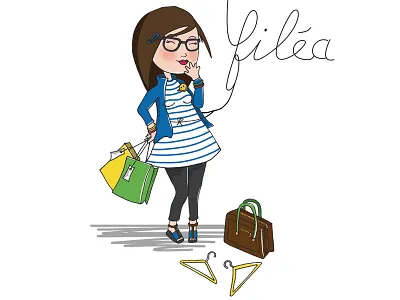 Illustration rough character cheekbones children colors cute fastener girl glasses illustration line rough shopping