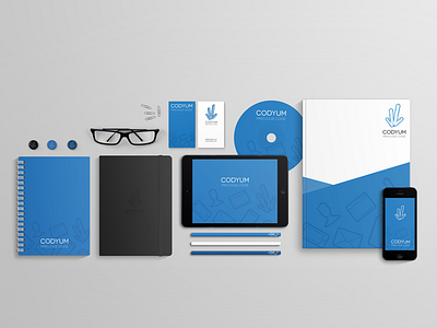 Brand stationery for Codyum blue brand logo logotype stationery