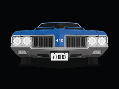 1970 Olds 442 1970 american black blue car gray illustration muscle olds oldsmobile vintage white